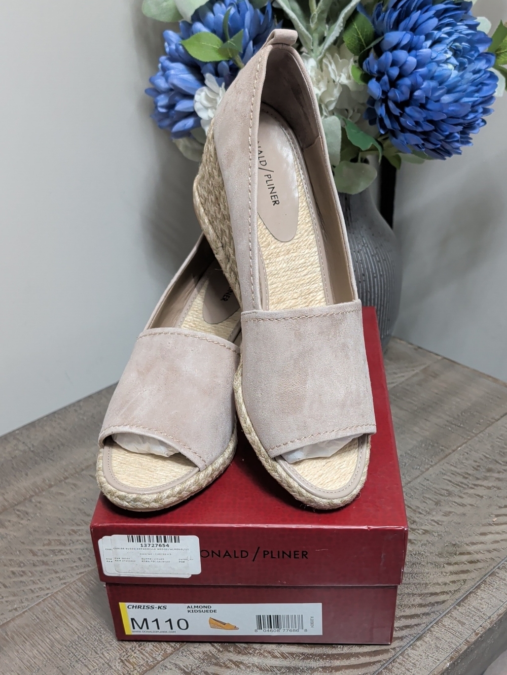 Chriss-KS Suede Open-Toe Espadrille Wedge, NWB